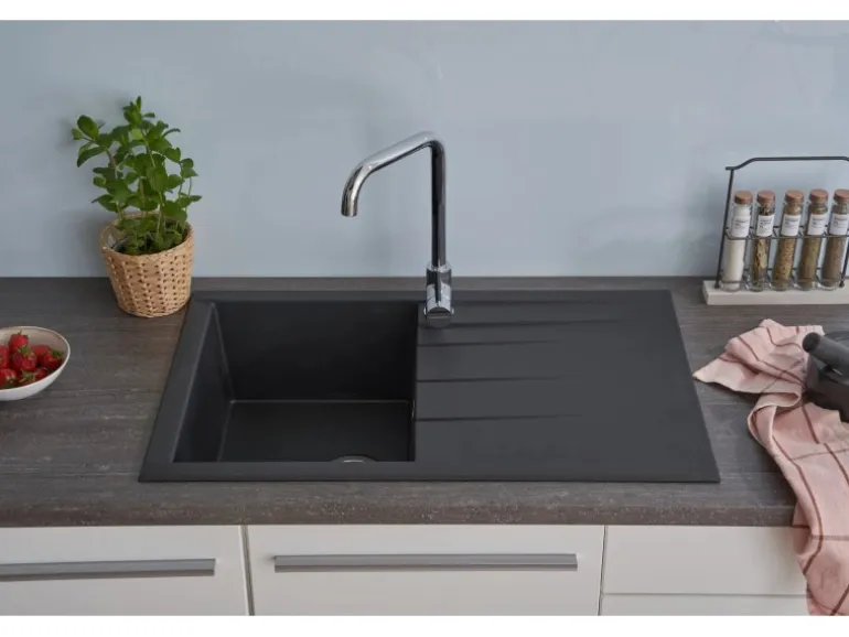 Respekta Einbauspüle Mineralite Houston 80 cm x 50 cm Schwarz