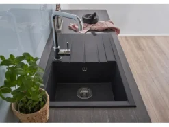 Respekta Einbauspüle Mineralite Houston 80 cm x 50 cm Schwarz