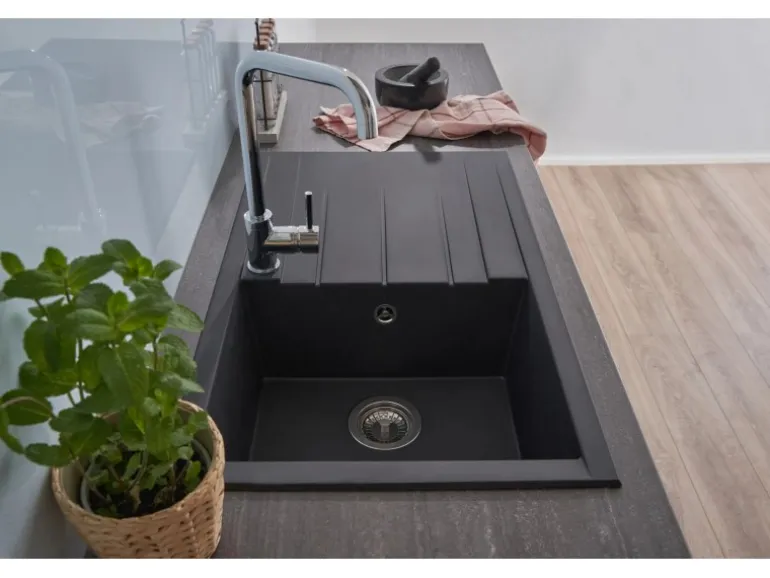 Respekta Einbauspüle Mineralite Houston 80 cm x 50 cm Schwarz
