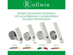 Rollwin 2x Rolladen Gurtwickler Unterputz 165mm bis 185mm Lochabstand Anpassbar Für Mauerkasten Mit Gurtwickler Blende Und 2x 7m Gurt