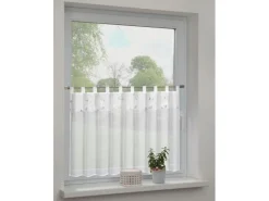 Sehlbach Bistrogardine mit Schlaufen Stickrosen-Layer 135 cm x 75 cm Weiß