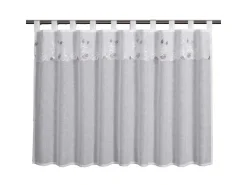 Sehlbach Bistrogardine mit Schlaufen Stickrosen-Layer 135 cm x 75 cm Weiß