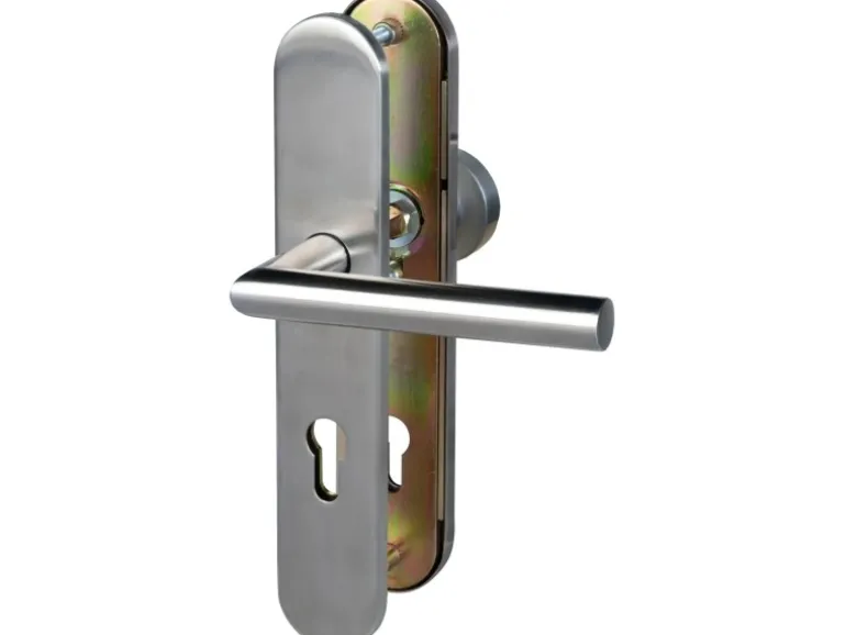 Sicherheitsbeschlag "Moskau-LS" Wohnungstüren Edelstahl Satiniert Knopf-Drücker