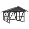 Skan Holz Carport Schwarzwald m. Dachschalung u. Rückwand 424 x 600 cm Grau