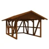Skan Holz Carport Schwarzwald m. Dachschalung u. Rückwand 424 x 600 cm Nuss