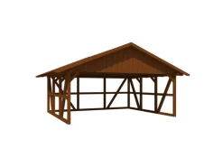 Skan Holz Carport Schwarzwald m. Dachschalung u. Rückwand 684 x 600 cm Nuss