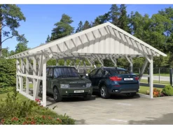 Skan Holz Carport Schwarzwald m. Dachlattung u. Abstellr. B 684 x 772 cm Weiß