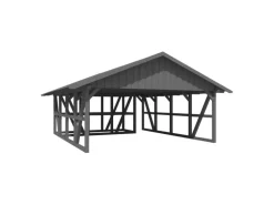 Skan Holz Carport Schwarzwald m. Dachschalung u. Abstellr. B 684 x 772 cm Grau