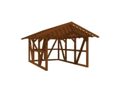 Skan Holz Carport Schwarzwald m. Dachlattung u. Rückwand 424 x 600 cm Nuss