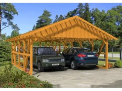 Skan Holz Carport Schwarzwald m. Dachlattung u. Abstellr. B 684 x 772 cm Eiche