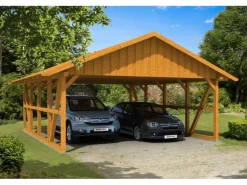 Skan Holz Carport Schwarzwald mit Dachschalung 684 x 772 cm Eiche