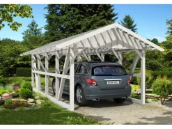 Skan Holz Carport Schwarzwald m. Dachlattung u. Rückwand 424 x 772 cm Weiß