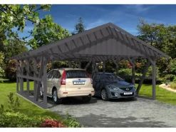 Skan Holz Carport Schwarzwald m. Dachlattung u. Abstellr. C 684 x 772 cm Grau