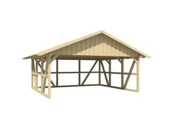 Skan Holz Carport Schwarzwald m. Dachschalung u. Rückwand 684 x 600 cm Natur