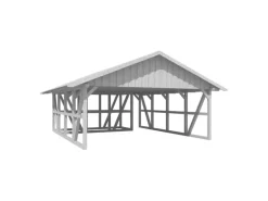 Skan Holz Carport Schwarzwald m. Dachschalung u. Abstellr. B 684 x 772 cm Weiß