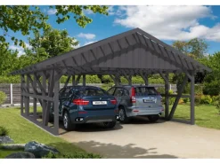 Skan Holz Carport Schwarzwald m. Dachlattung u. Abstellr. A 684 x 772 cm Grau