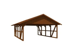 Skan Holz Carport Schwarzwald mit Dachschalung 684 x 772 cm Nuss