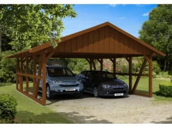 Skan Holz Carport Schwarzwald mit Dachschalung 684 x 772 cm Nuss
