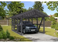 Skan Holz Carport Schwarzwald m. Dachlattung u. Rückwand 424 x 600 cm Grau