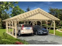 Skan Holz Carport Schwarzwald m. Dachlattung u. Abstellr. C 684 x 772 cm Natur