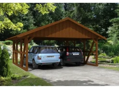 Skan Holz Carport Schwarzwald mit Dachschalung 684 x 600 cm Nuss