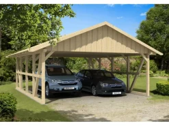 Skan Holz Carport Schwarzwald mit Dachschalung 684 x 772 cm Natur