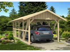 Skan Holz Carport Schwarzwald m. Dachschalung u. Rückwand 424 x 772 cm Natur