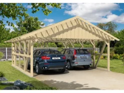 Skan Holz Carport Schwarzwald m. Dachlattung u. Abstellr. A 684 x 772 cm Natur