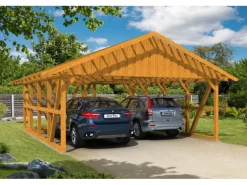 Skan Holz Carport Schwarzwald m. Dachlattung u. Abstellr. A 684 x 772 cm Eiche