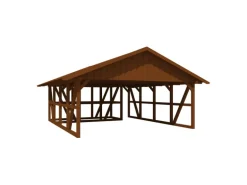 Skan Holz Carport Schwarzwald m. Dachschalung u. Abstellr. B 684 x 772 cm Nuss