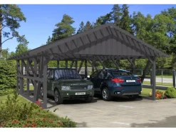 Skan Holz Carport Schwarzwald m. Dachlattung u. Abstellr. B 684 x 772 cm Grau