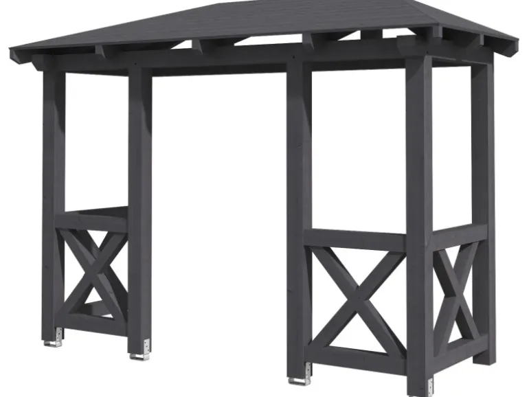 Skan Holz Haustür-Vordach Wismar 5 Schiefergrau lasiert 351 cm x 134 cm