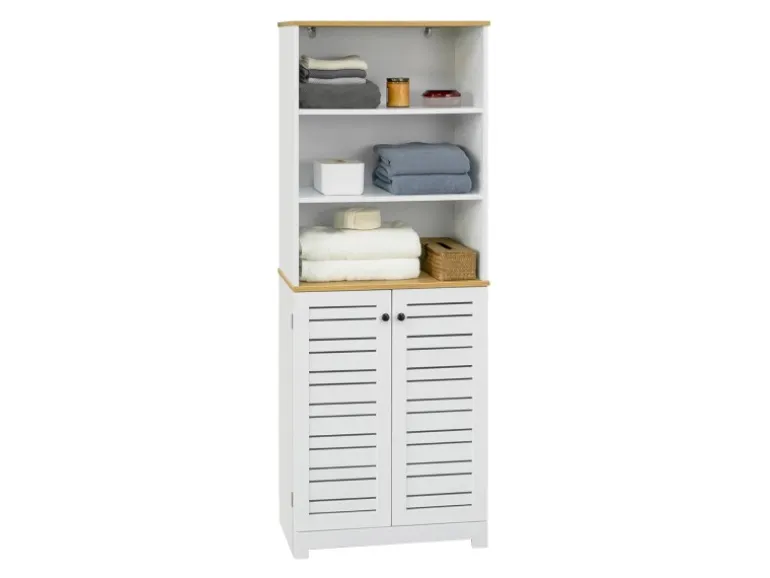 SoBuy Badezimmerschrank mit 3 Fächern und 2 Türen MDF Weiß BZR44-W