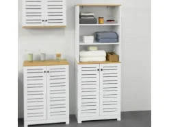 SoBuy Badezimmerschrank mit 3 Fächern und 2 Türen MDF Weiß BZR44-W