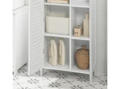 SoBuy Badkommode Hochschrank mit Lamellentür Kommode Badezimmerschrank BZR39-W