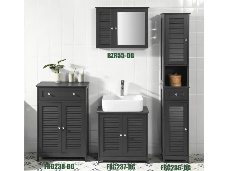 SoBuy Badkommode mit einer Schublade und Türen Badezimmer MDF Grau FRG238-DG