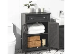 SoBuy Badkommode mit einer Schublade und Türen Badezimmer MDF Grau FRG238-DG