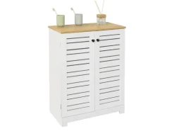SoBuy Badschrank mit Lamellentüren Kommode Badezimmerschrank Weiß-Natur BZR41-W