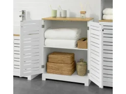 SoBuy Badschrank mit Lamellentüren Kommode Badezimmerschrank Weiß-Natur BZR41-W