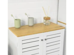 SoBuy Badschrank mit Lamellentüren Kommode Badezimmerschrank Weiß-Natur BZR41-W