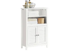 SoBuy Badschrank Sideboard mit 2 Ablagen und Lamellentüren 60x90x26cm Weiß BZR13-W