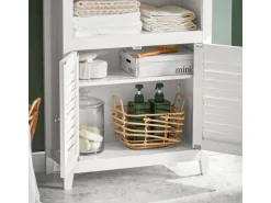 SoBuy Badschrank Sideboard mit 2 Ablagen und Lamellentüren 60x90x26cm Weiß BZR13-W