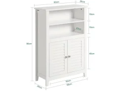SoBuy Badschrank Sideboard mit 2 Ablagen und Lamellentüren 60x90x26cm Weiß BZR13-W