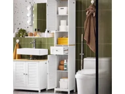 SoBuy Hochschrank mit 1 Offenem Fach Badschrank Weißnatur FRG236-WN