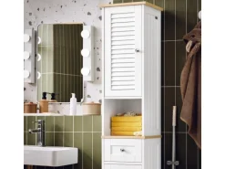 SoBuy Hochschrank mit 1 Offenem Fach Badschrank Weißnatur FRG236-WN