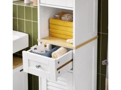 SoBuy Hochschrank mit 1 Offenem Fach Badschrank Weißnatur FRG236-WN