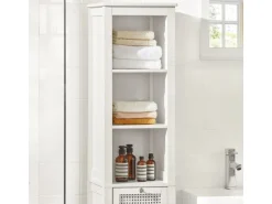 SoBuy Hochschrank mit 3 offenem Fächern und 1 Schublade MDF Weiß BZR36-W