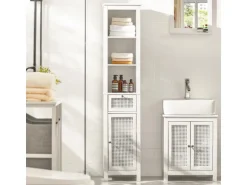 SoBuy Hochschrank mit 3 offenem Fächern und 1 Schublade MDF Weiß BZR36-W