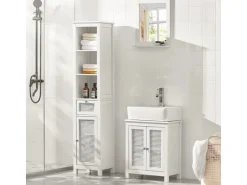 SoBuy Hochschrank mit 3 offenem Fächern und 1 Schublade MDF Weiß BZR36-W