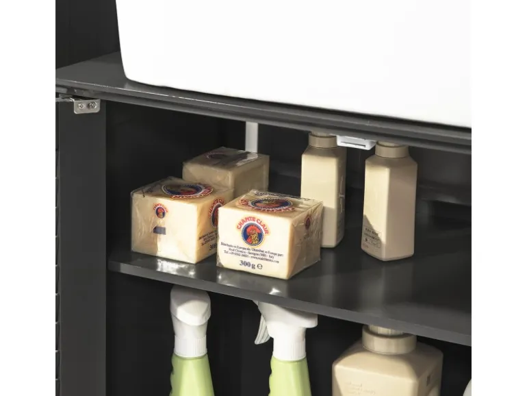 SoBuy Waschbeckenunterschrank Badschrank mit 2 Lamellentüren MDF 60x58x35cm Grau FRG237-DG